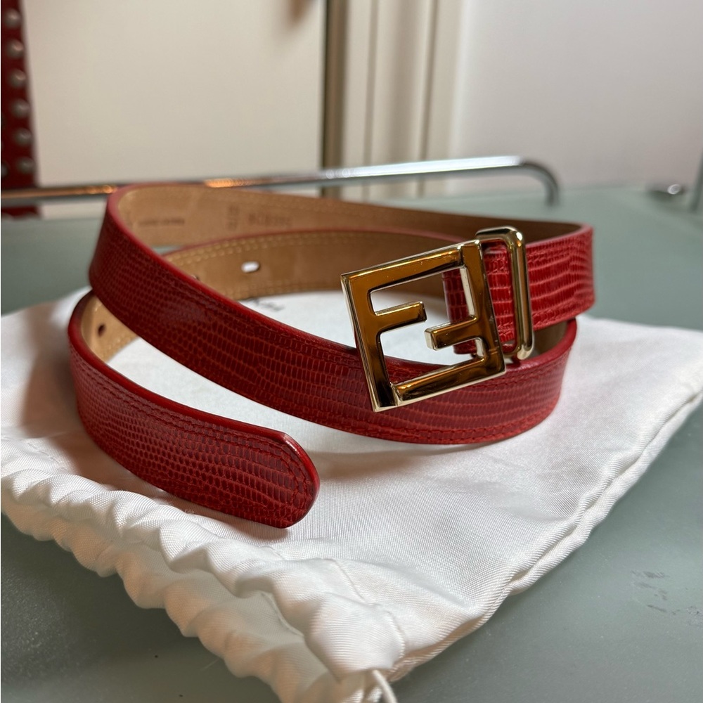 Authentic Fendi Orange Textured Belt with Gold Logo Buckle never worn. NWOT